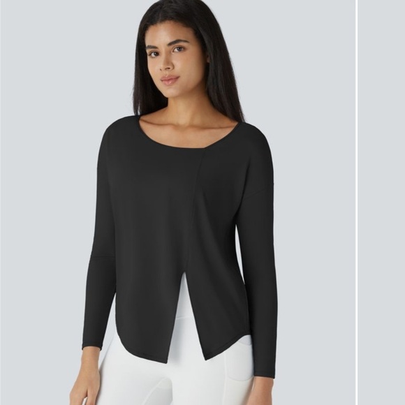 Halara asymmetric neck dropped shoulder workout top - Picture 1 of 6